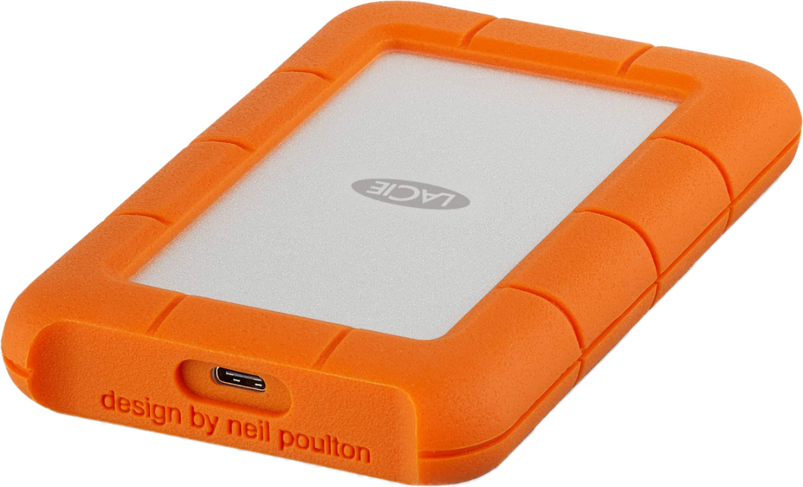 Left. LaCie - Rugged 2TB External USB-C, USB 3.1 Gen 1 Portable Hard Drive - Orange/Silver.