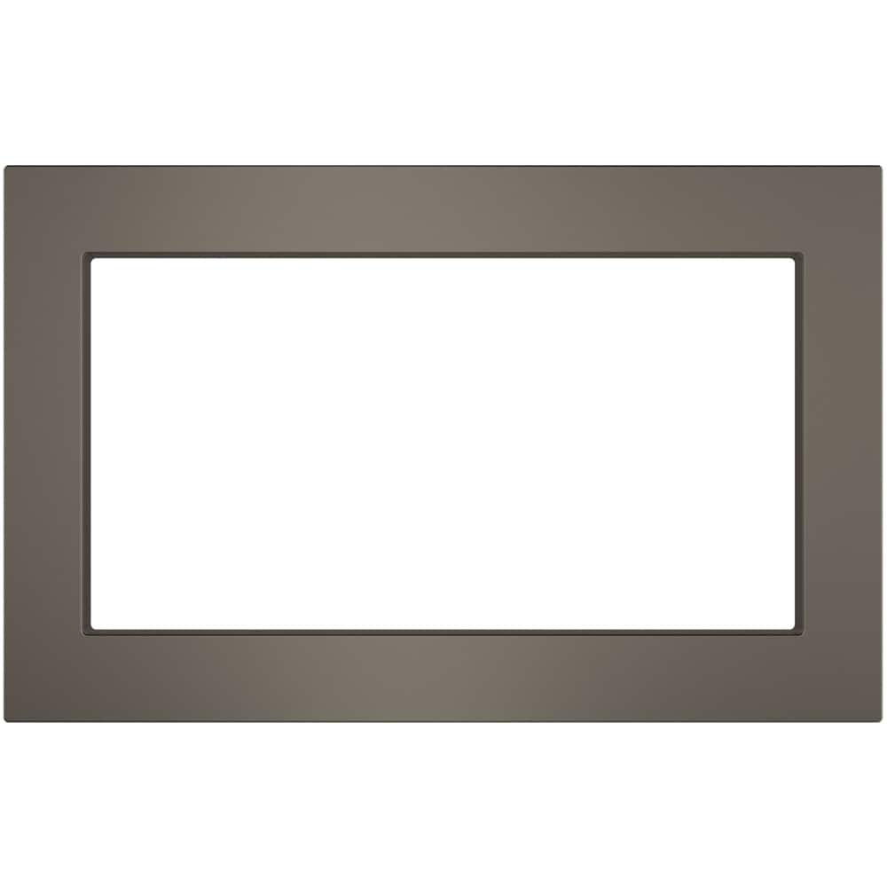 Front. GE - 30" Trim Kit for Profile PEB7227BLTS Microwave - Black stainless steel.