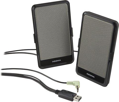 Insignia - USB-Powered Portable Speakers (Pair) - Black - Larger Front