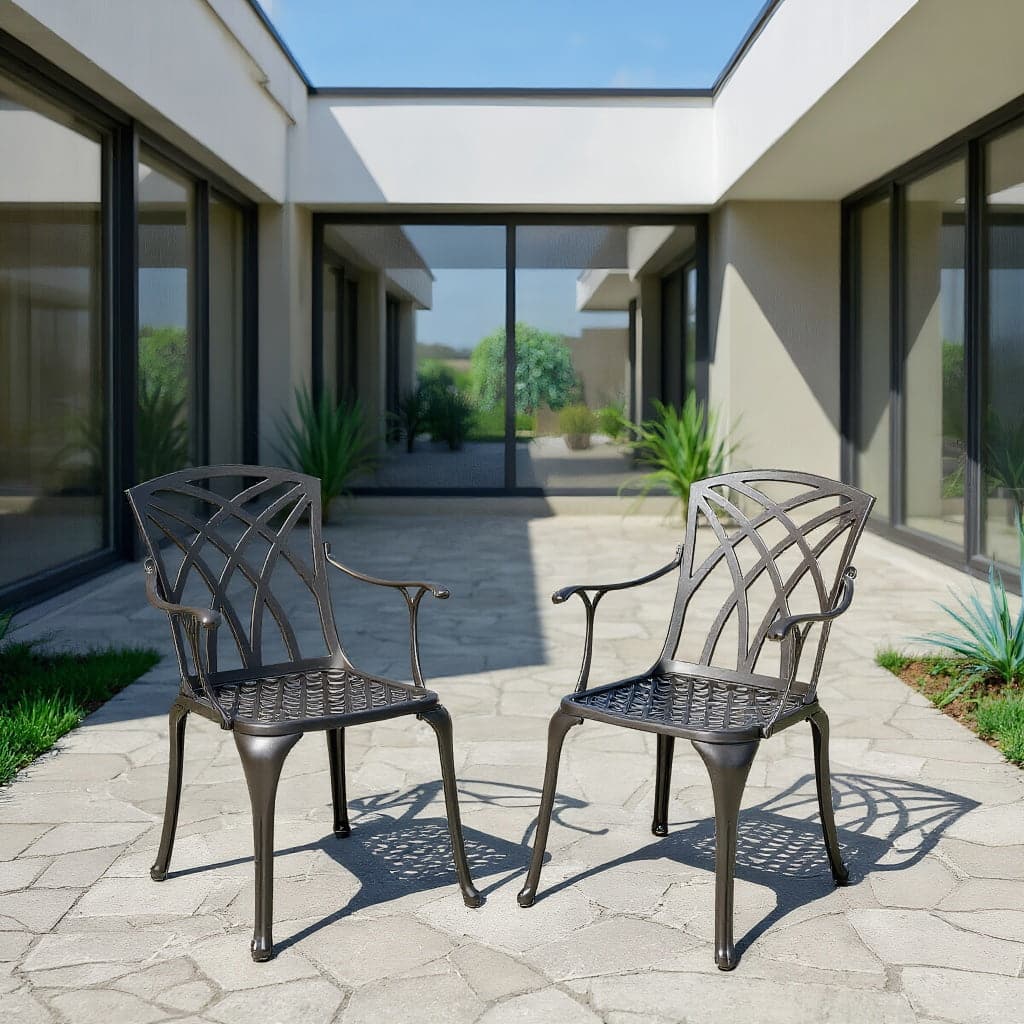 Kadyn - 2 Pieces Durable Aluminum Dining Chairs Set with Armrests, Outdoor Dining Chair for Outside Patio, All Weather, Porch - Black