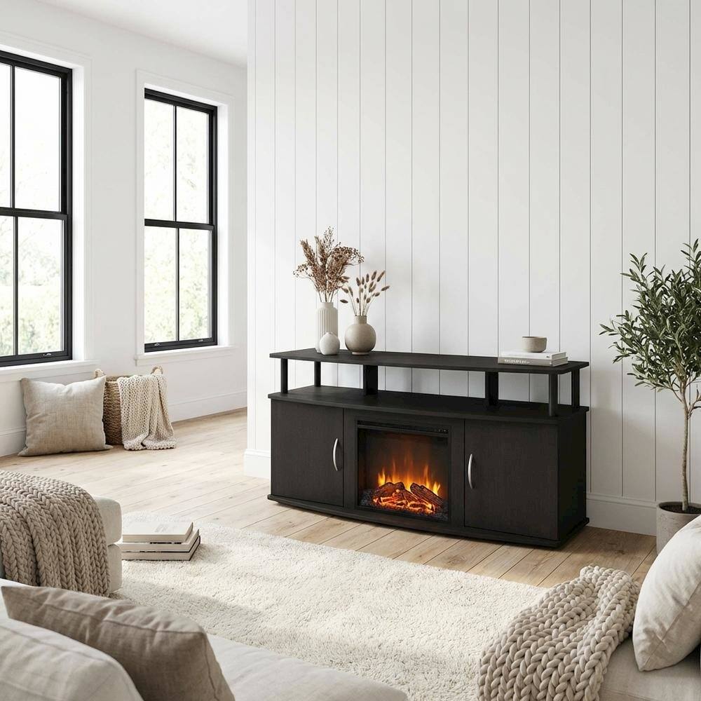 Alt View 2. FurniFact - Brown Electric Fireplace TV Stand with Spacious Storage for TVs up to 55 Inches - Brown.