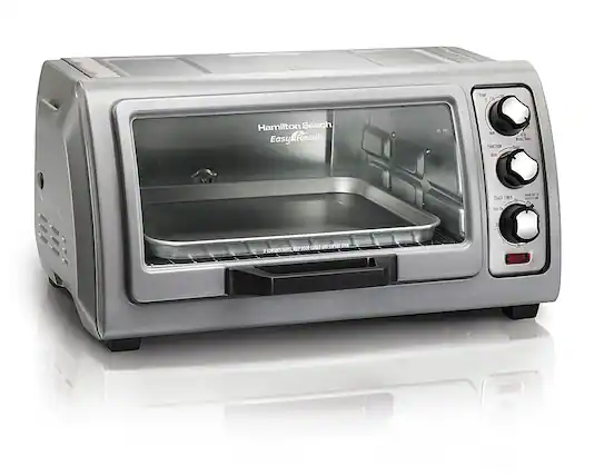 Front. Hamilton Beach - Easy Reach Toaster Oven with Roll-Top Door - Silver.