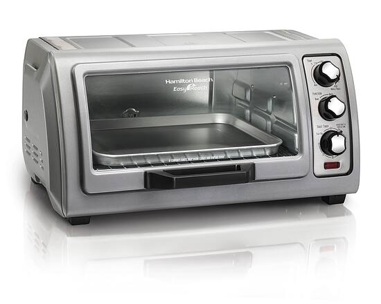 new HAMILTON BEACH Easy Reach TOASTER OVEN w/Roll-Top Door 4-Slice Silver  31334D