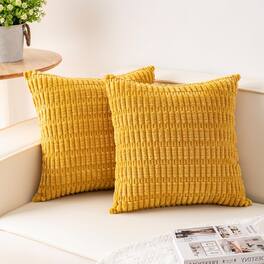 FINEAK - Pack of 2 Corduroy Decorative Throw Pillow Covers 18x18 Inch - Yellow