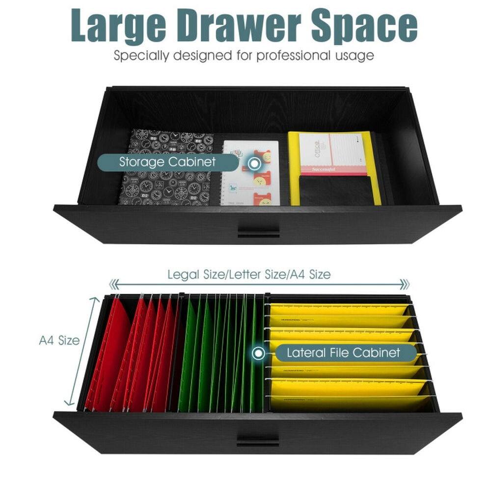 Large Drawer Space  
Specially designed for professional usage  

Storage Cabinet  
Legal Size/Letter Size/A4 Size  

Lateral File Cabinet  
A4 Size