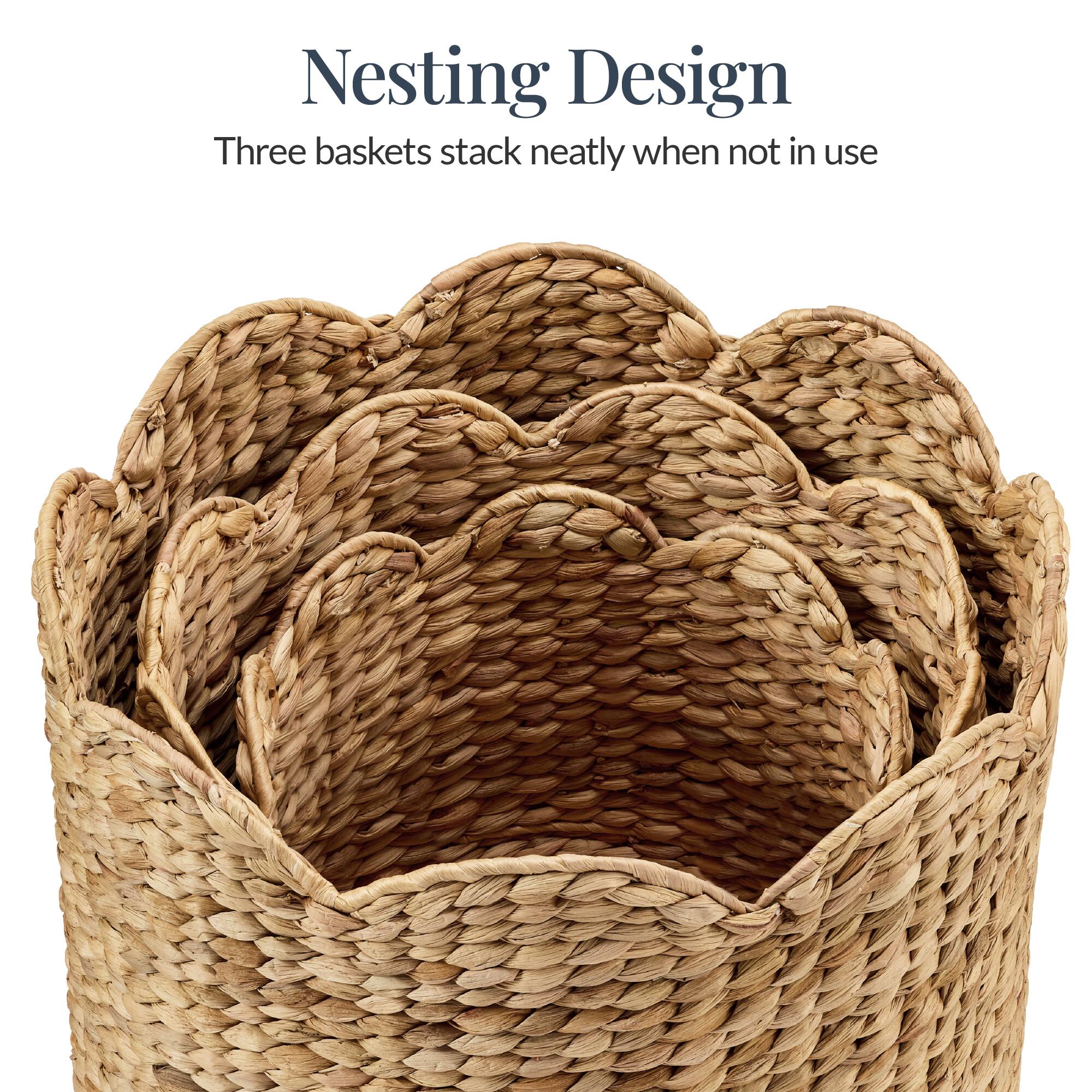 Nesting Design  
Three baskets stack neatly when not in use