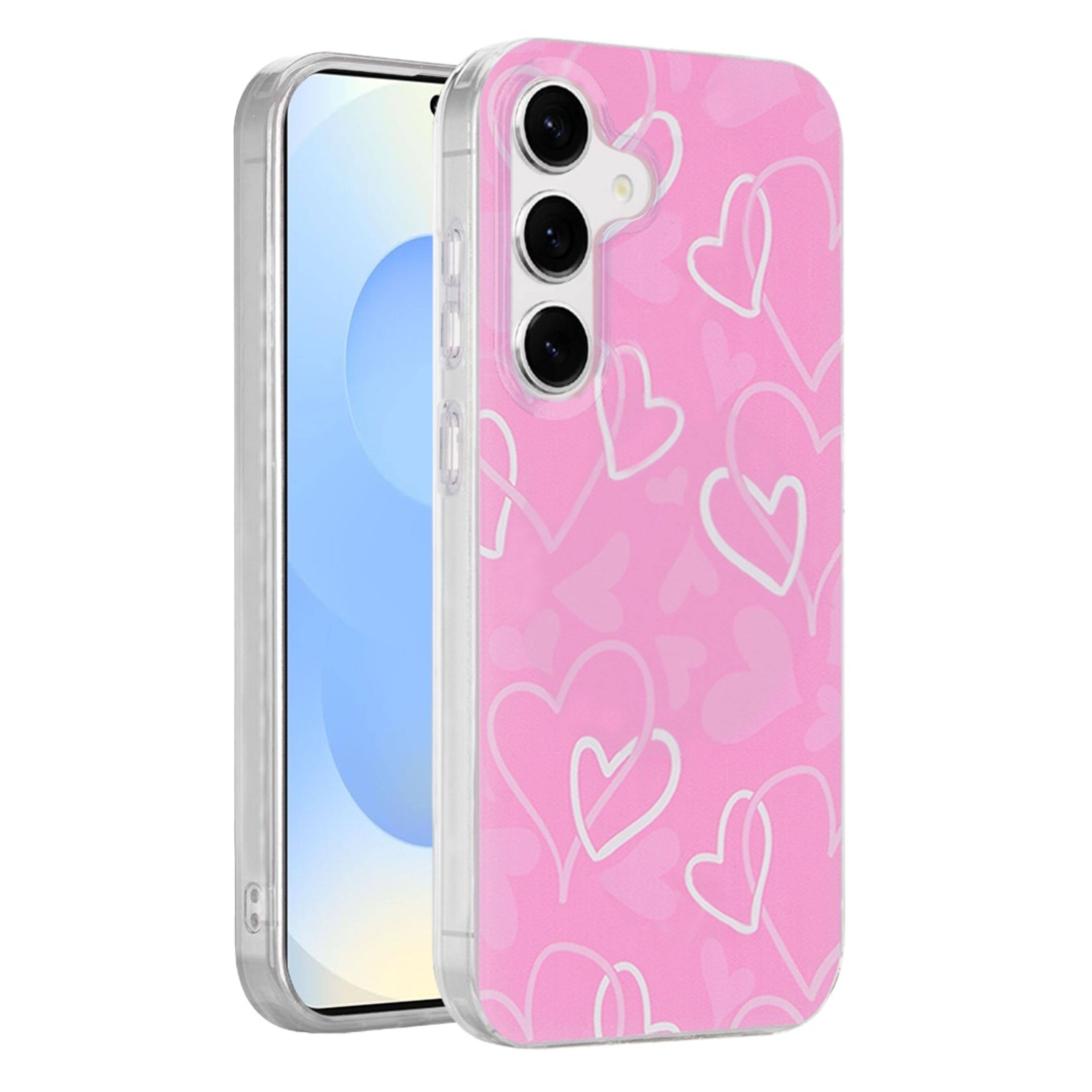 Kitcheniva - Layer In Mold Design TPU Case With Tempered Glass For Samsung S25/S24 Hearts - Pink