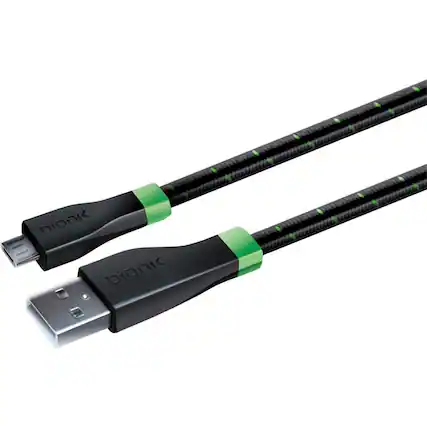 Front. Bionik - LYNX 10' USB-to-Micro USB Charge-and-Sync Cable - Green/Black.