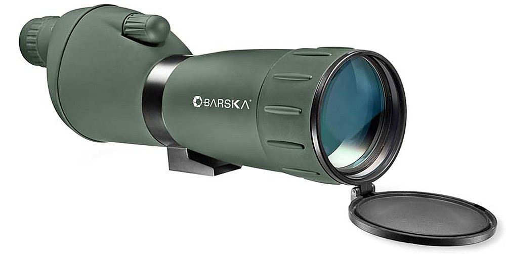 Left View: Barska - Blackhawk 25-75 x 100 Waterproof Angled Spotting Scope - Green
