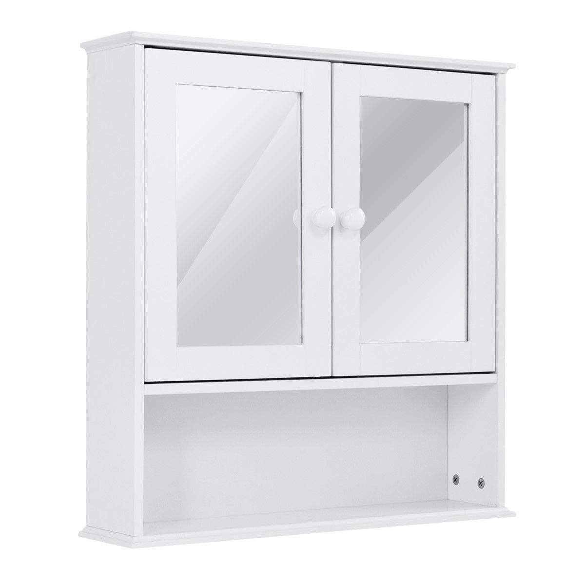 Angle. Hivvago - Simple Bathroom Mirror Wall Cabinet in White Wood Finish 23 x 22 inch - White.