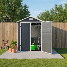 Loheer - 6x4 Plastic Outdoor Storage Shed with Floor and Lockable Door Cold Grey Resin Garden Shed