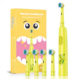 Cluzine - Kids Electric Toothbrush, 2-Min Timer, Soft Bristles, 4 Replacement Heads, IPX7 Waterproof