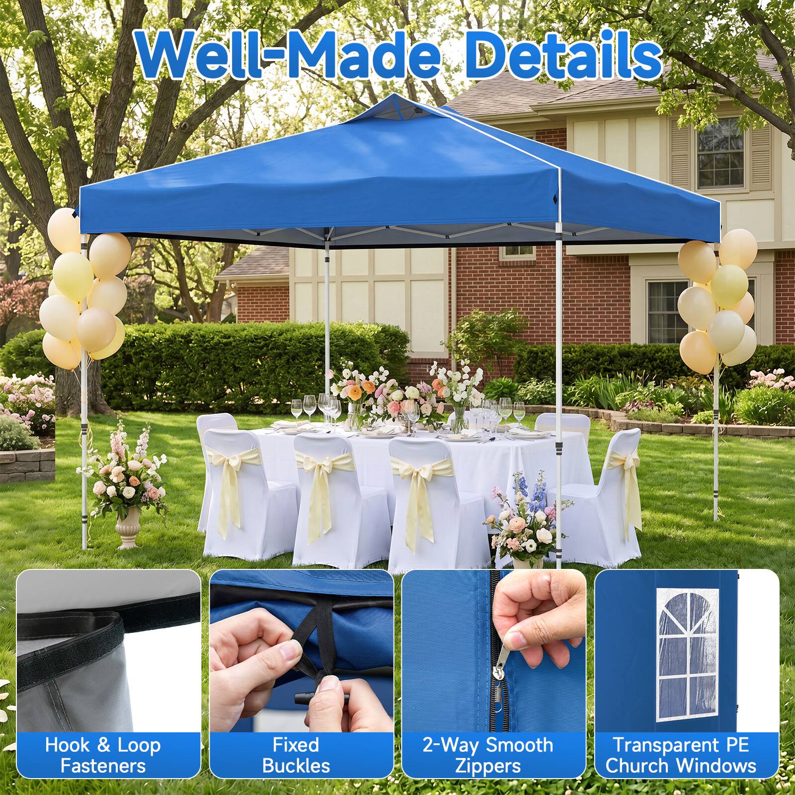 Well-Made Details

- Hook & Loop Fasteners
- Fixed Buckles
- 2-Way Smooth Zippers
- Transparent PE Church Windows