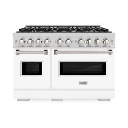 ZLINE - 48" Classic Double Oven Dual Fuel Range with 8 Burner Cooktop (CDR-WM-48) - Satin Steel/Blue Gloss