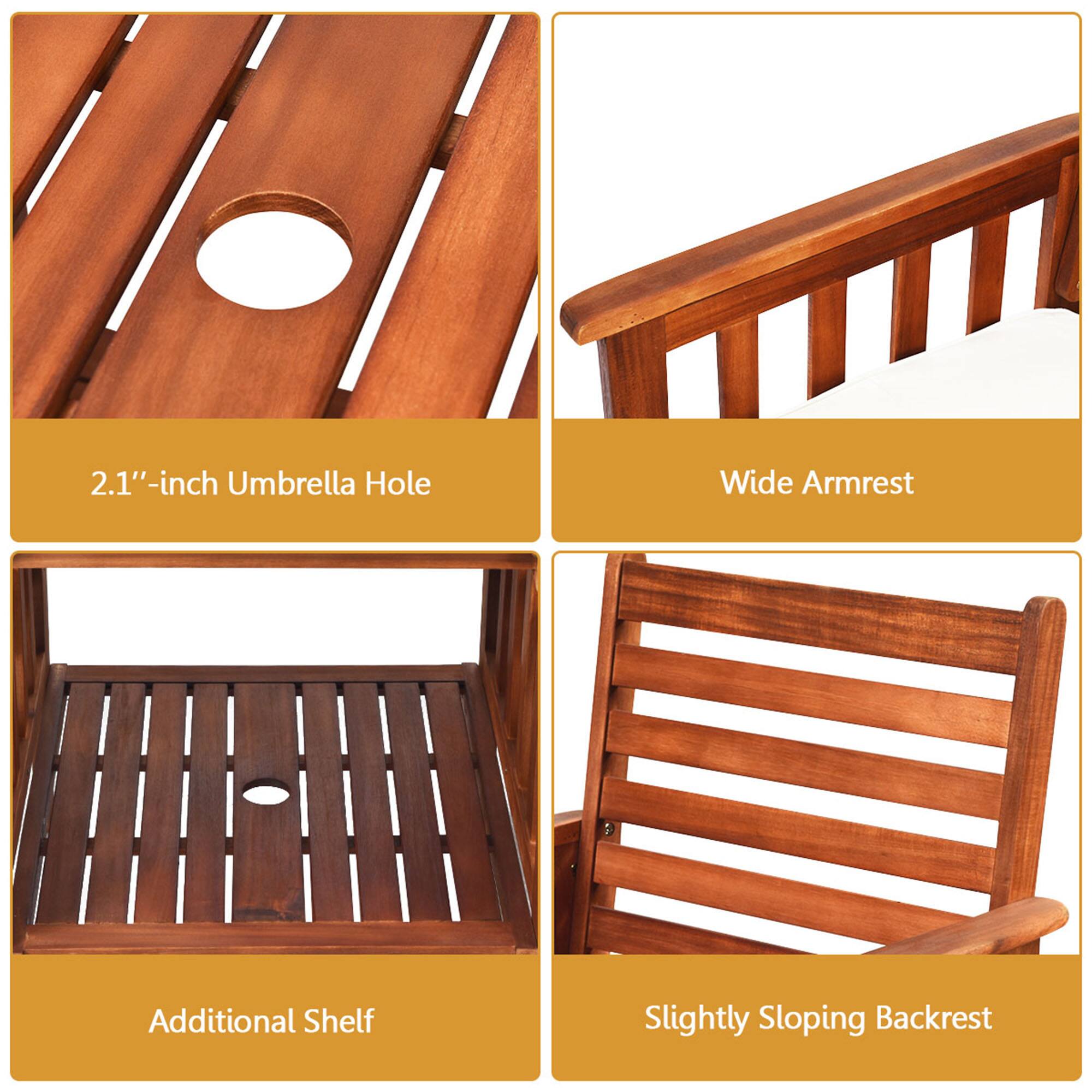 - 2.1"-inch Umbrella Hole
- Wide Armrest
- Additional Shelf
- Slightly Sloping Backrest