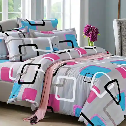 Front. Shatex - Gray geometric pattern twin 2 pieces comforter set, minimalist modern bedding - gray.