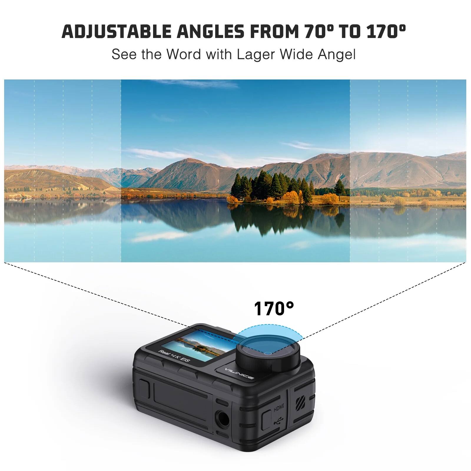 ADJUSTABLE ANGLES FROM 70° TO 170°  
See the Word with Lager Wide Angel