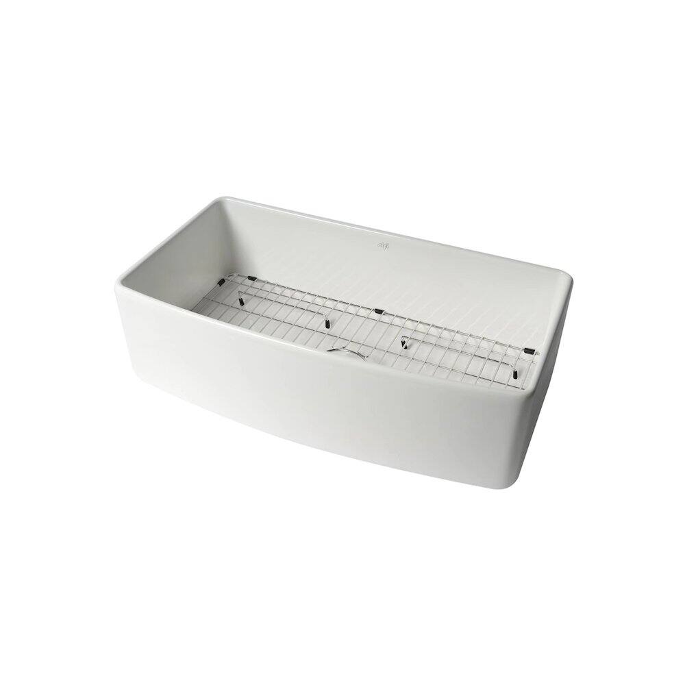 Alt View 6. Alfi - ALFI brand ALFI Brand White Smooth Curved Apron 36 x 20 Single Bowl Fireclay Farm Sink - White.