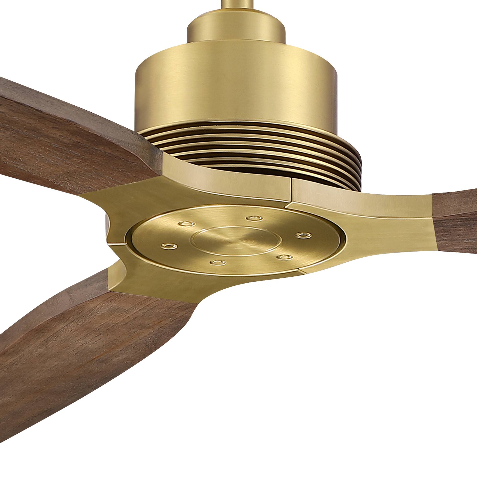 Alt View 8. Parrot Uncle - 56" Mid-Century 3-Blade Solid Wood Lightweight Ceiling Fan with 6-Speed DC Motor and Remote, No Light - Vintage Brass.