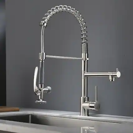 Front. Boyel Living - Contemporary Single Handle Gooseneck Pull Down Sprayer Kitchen Faucet Brushed Nickel - Brushed Nickel.