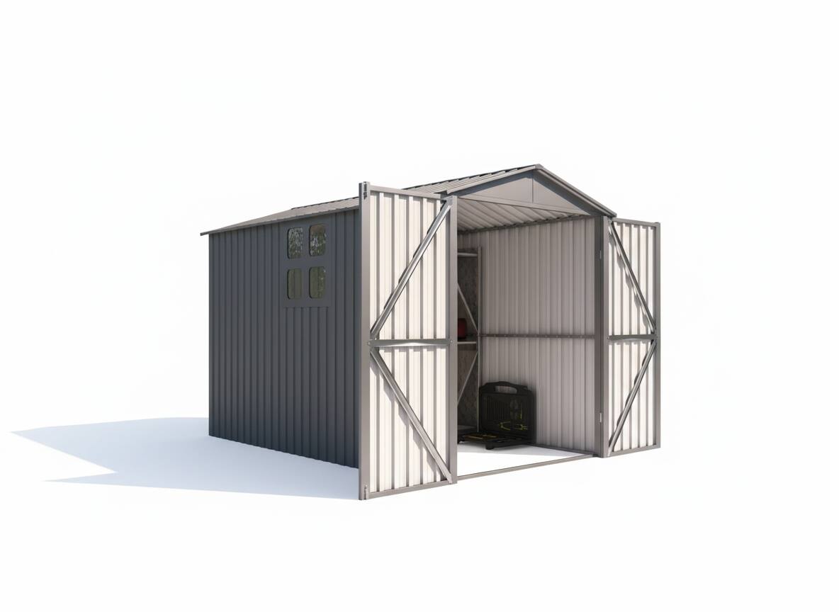 Alt View 1. Mondawe - Motorcycle Outdoor Storage Shed With Window - Grey+White.