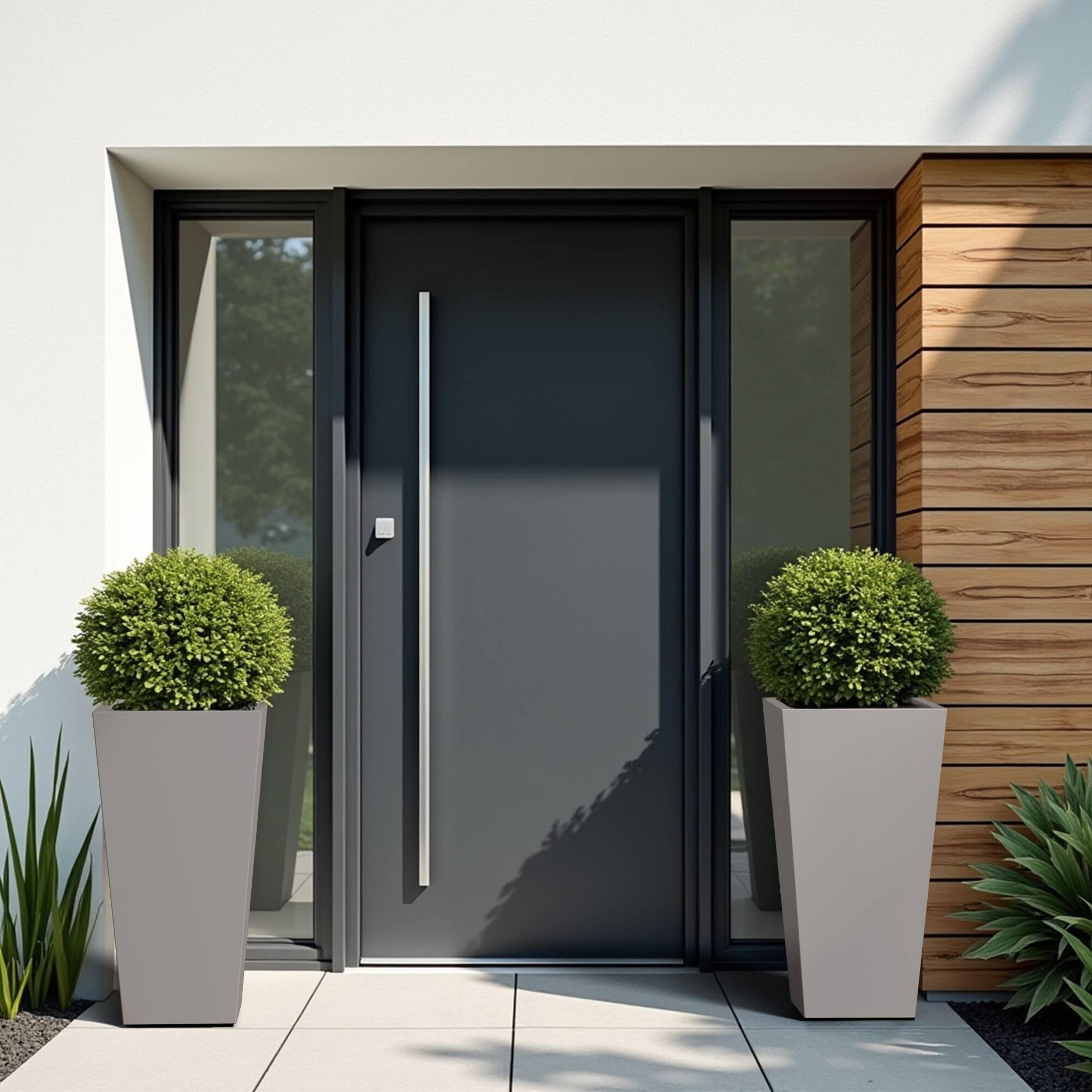 Alt View 2. PexFix - 28 in. H Metal Tapered Planter Pot with Drainage Hole – Indoor/Outdoor Planter Box for Patio, Entryway, Balcony, Garden - Gray.