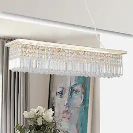 Loheer - Modern Eight Light Crystal Chandelier Gold Rectangular Pendant for Dining Room