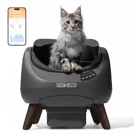 CatLink - Open Top Self-Cleaning Litter Box, Anti-Pinch, Health Monitor, App Control - Grey - Single Cat