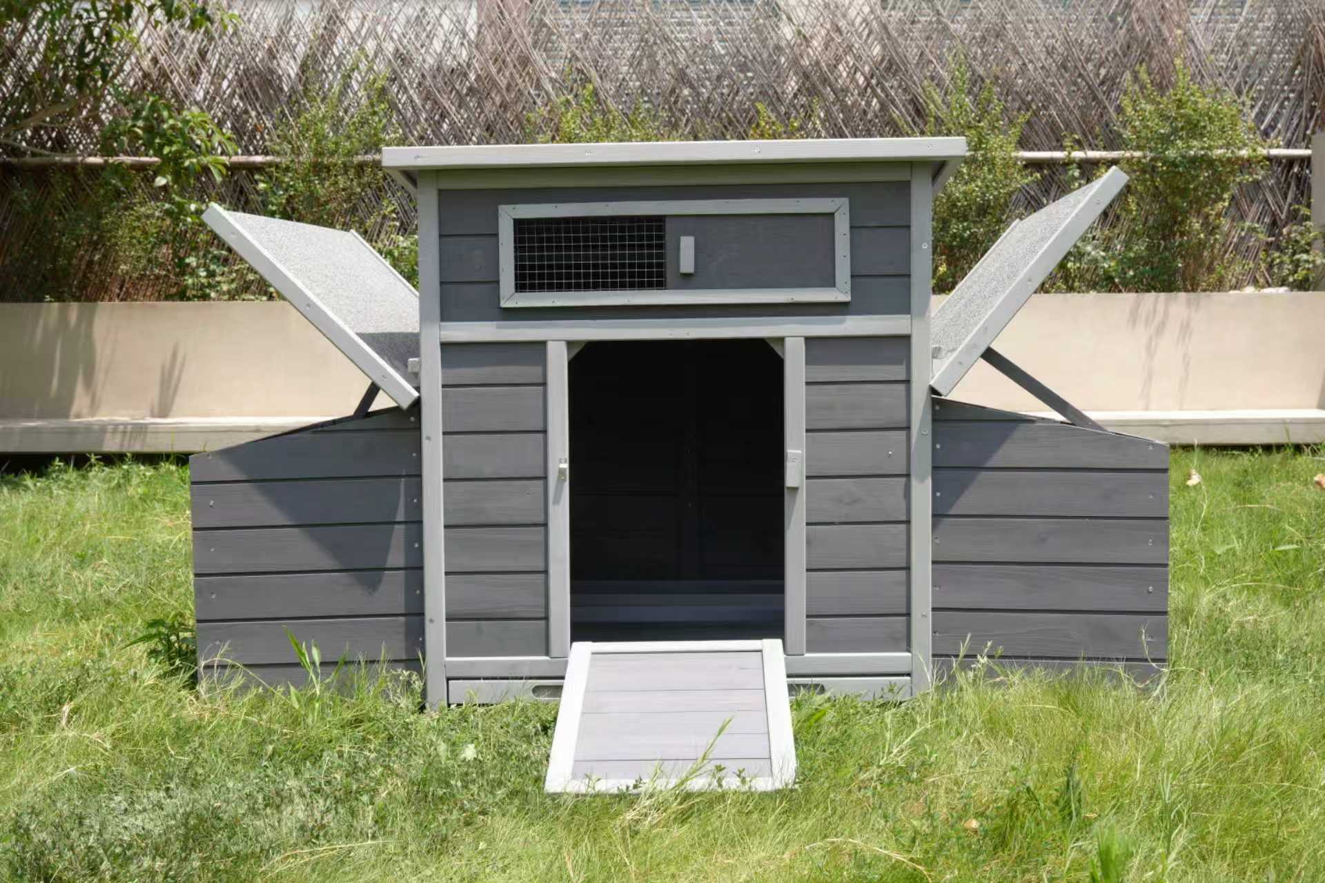 Alt View 2. Mondawe - 58" Fir Wood Chicken Coop Outdoor Hen House Poultry Cage w/ 2 Nesting Boxes, Moisture Protection - Dark Gray.