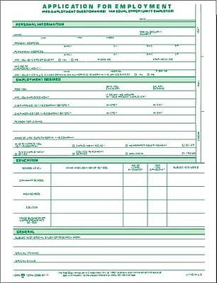 APPLICATION FOR EMPLOYMENT

PERSONAL INFORMATION
- Name
- Address
- Telephone
- Date of Birth
- Marital Status
- Nationality
- Sex
- Race
- Height
- Weight
- Color
- Religion
- Languages Spoken

EMPLOYMENT DESIRED
- Position Desired
- Department
- Salary Expected
- Availability
- References

EMPLOYMENT HISTORY
- Company
- Position
- Dates of Employment
- Reason for Leaving

EDUCATION
- School
- Degree
- Major
- Graduation Date

GENERAL
- Special Skills
- Hobbies
- Interests
- Any Other Information

SIGNATURE
- Applicant's Signature
- Date

Note: The text is grouped and corrected based on the layout and content of the form.