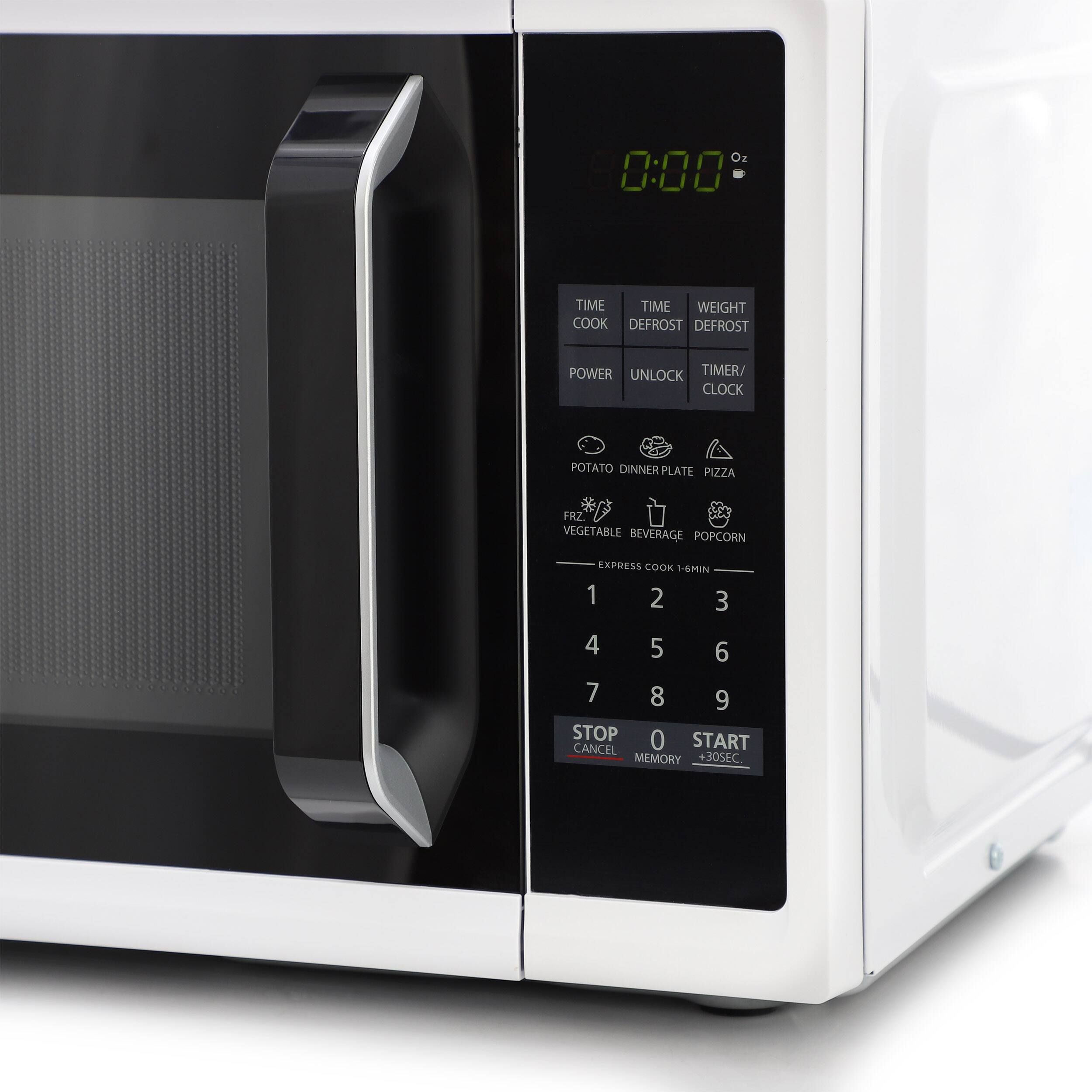 Oz 0:00 TIME COOK TIME DEFROST WEIGHT DEFROST POWER UNLOCK TIMER/CLOCK POTATO DINNER PLATE PIZZA FRZ VEGETABLE BEVERAGE POPCORN 1 2 3 4 5 6 7 8 9 STOP 0 START CANCEL MEMORY +30SEC