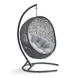 Encase Sunbrella® Swing Outdoor Patio Lounge Chair by Modway - Black Gray