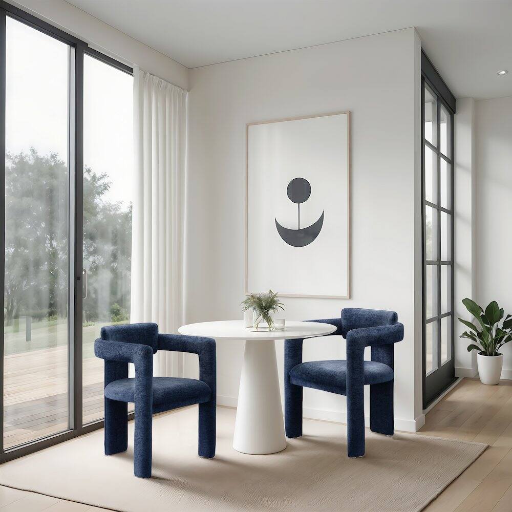 Alt View 1. Meridian Furniture - Brenda Navy Chenille Fabric Dining Chair, Set of 2 - Blue.