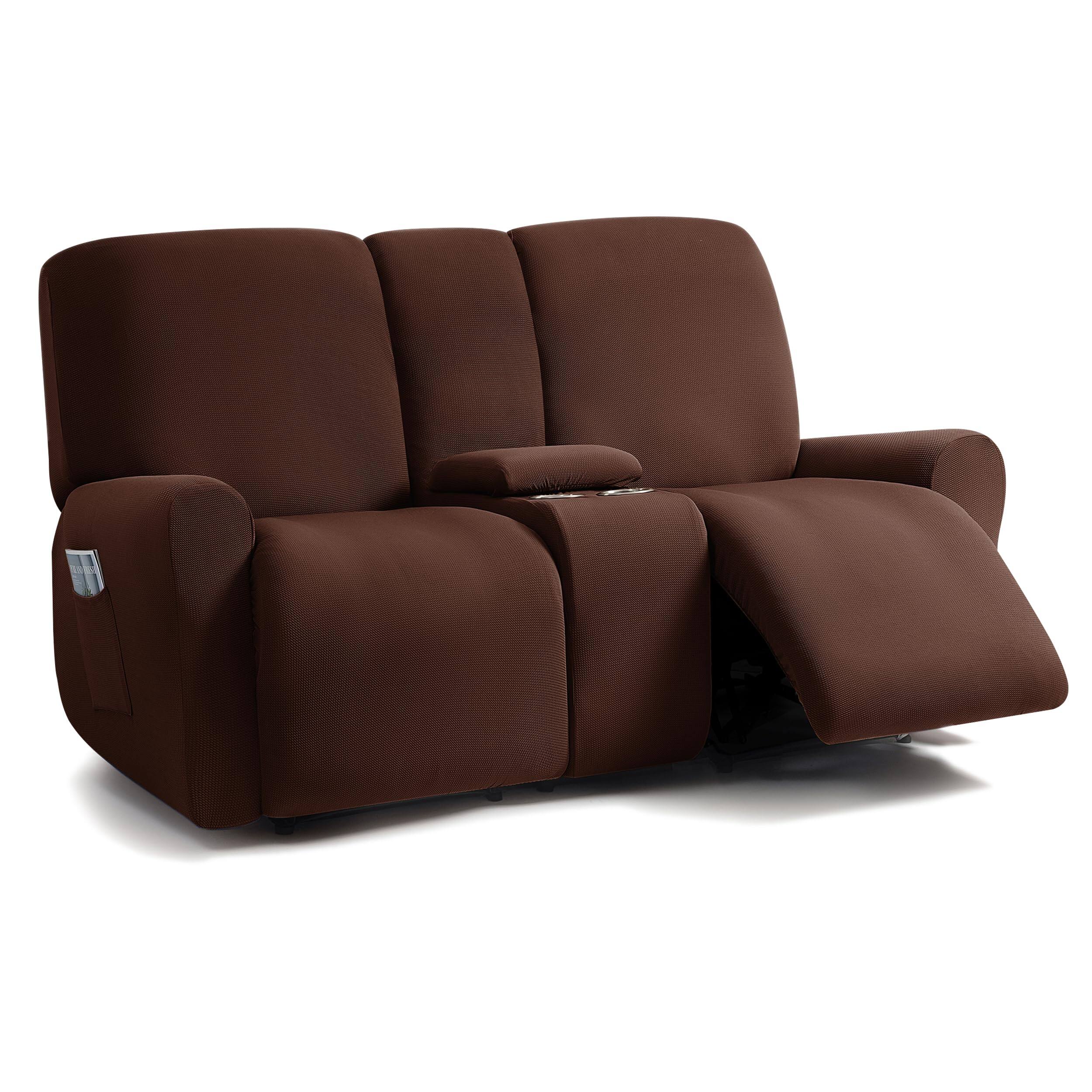 Chocolate Loveseat With Console Recliner Slipcover
