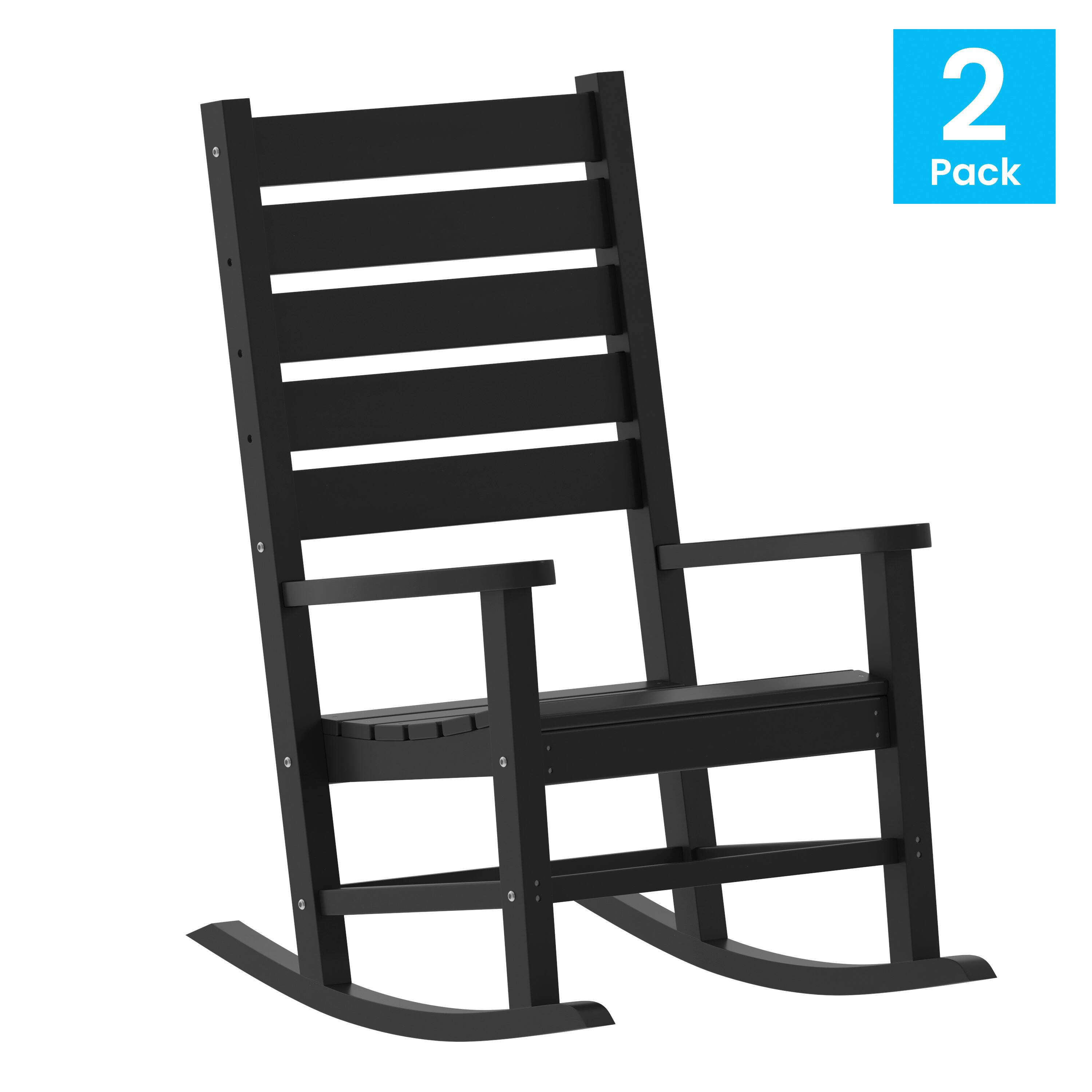 Alt View 1. Emma + Oliver - Florian Set of 2 Contemporary Rocking Chairs, All-Weather HDPE Indoor/Outdoor Rockers - Black.