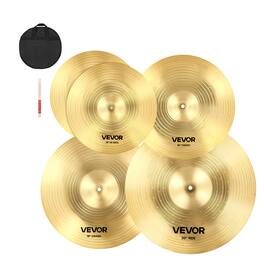 VEVOR - Cymbal Pack, 4 Pieces Cymbals for Drum Set, Alloy Cymbals Drum Set Includes 14-inch Hi-Hats, 16-inch Crash - Bright copper