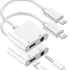Front. Stock Preferred - 2-Pack 2-in-1 Audio Splitter and Charger Adapter for iPhone - White.