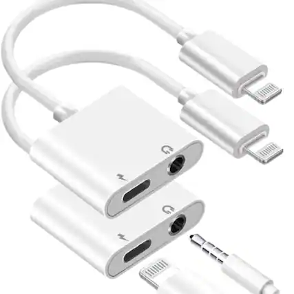 Front. Stock Preferred - 2-Pack 2-in-1 Audio Splitter and Charger Adapter for iPhone - White.