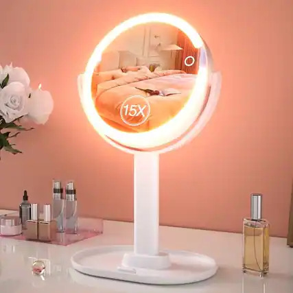 Front. Comfort Essence - Mirror Vanity Makeup Light Magnifying Lights Brightness Color Desk High Quality Modern Design - White-15x.