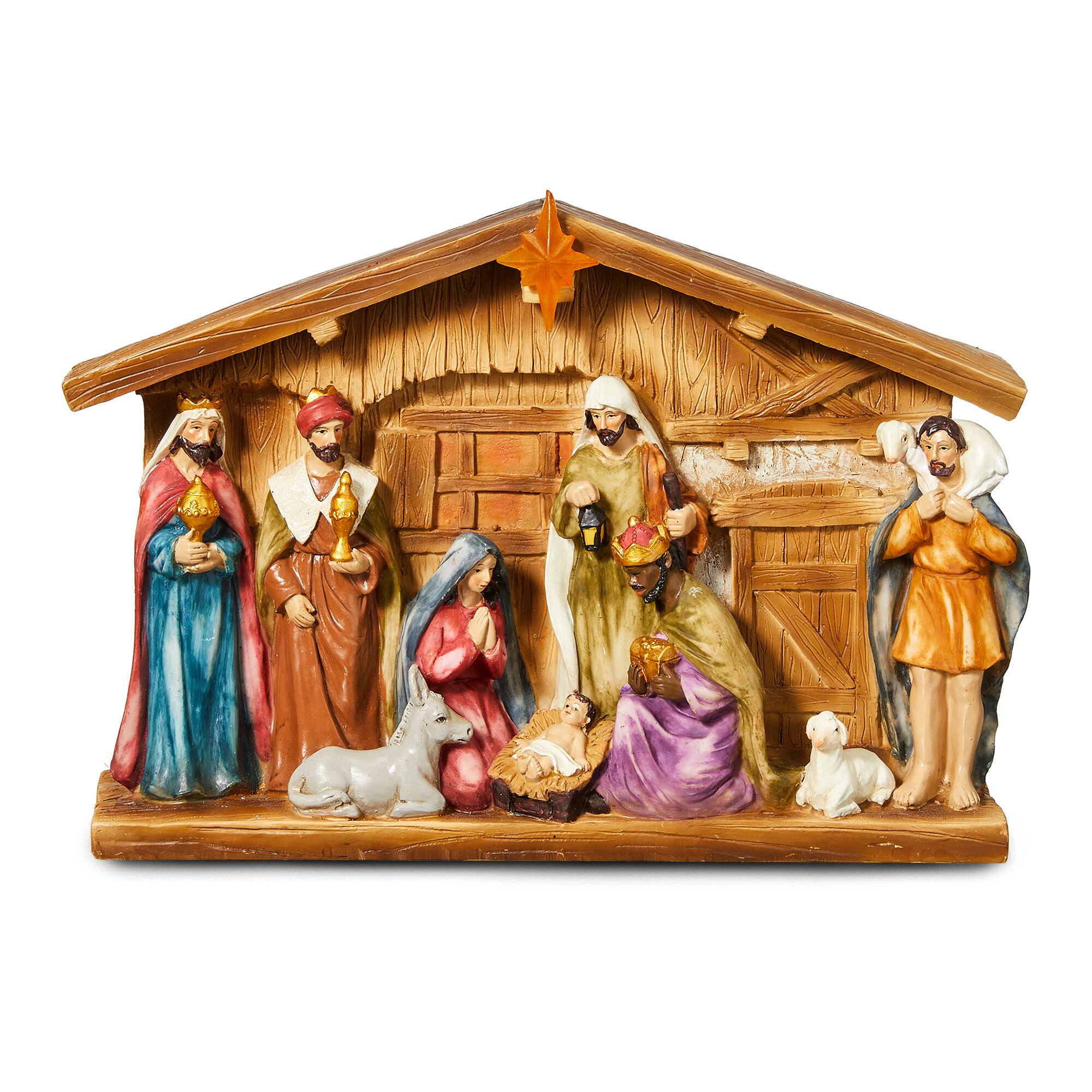 Angle. Glitzhome - 12.5"L Lighted Resin Nativity House - Multi-Colored.