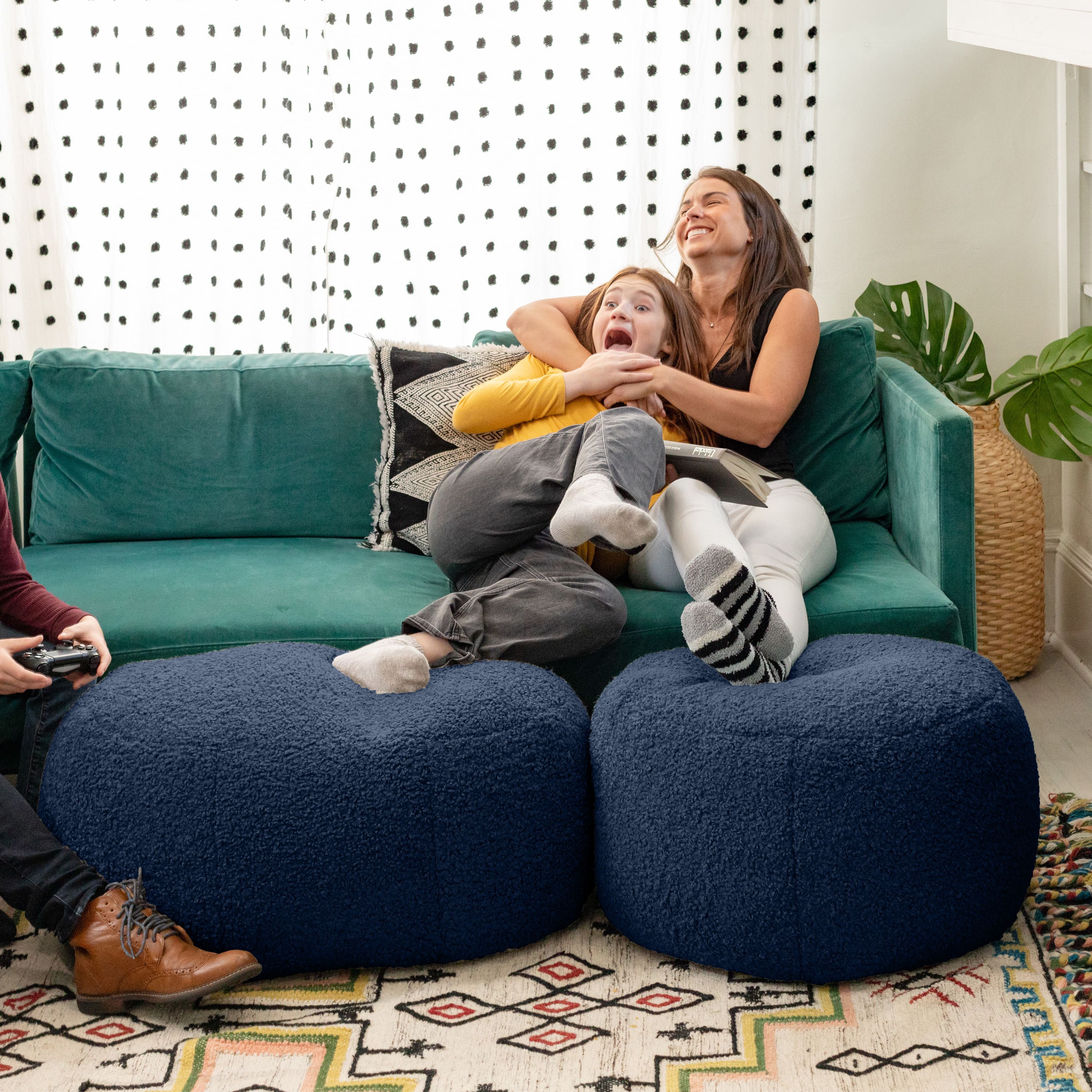 Jaxx Ellis Ottoman Shearling Faux Lamb Plush Pouf for Modern