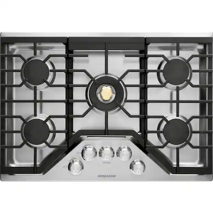 Monogram - 30" Built-In Gas Cooktop with 5 burners and Sapphire Glass Precision Knobs - Stainless Steel