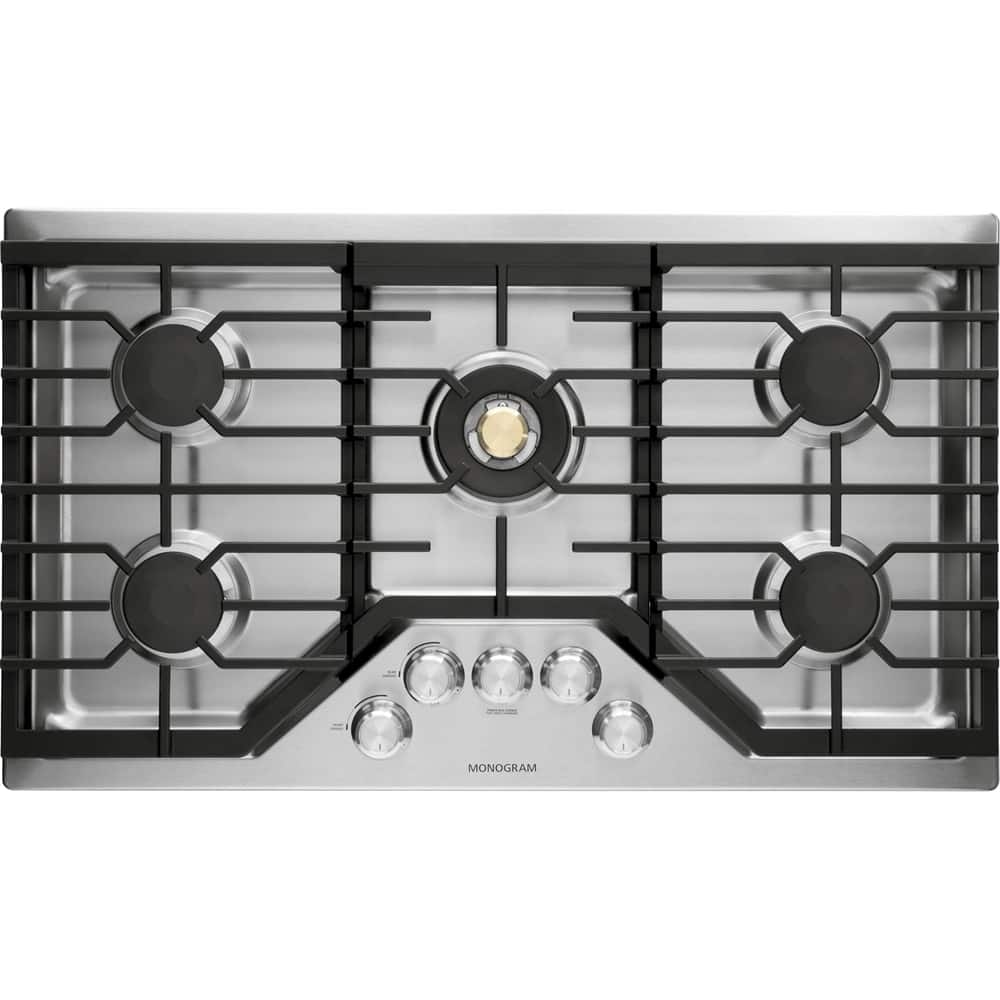 Front. Monogram - 36" Built-In Gas Cooktop with 5 burners - Stainless Steel.