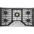 Monogram - 36 in. Wide 5 Burner Built-In Gas Cooktop with Sapphire Glass Precision Knobs - Stainless Steel
