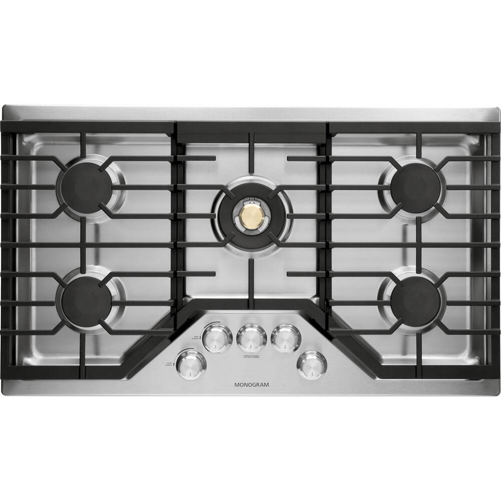Front. Monogram - 36" Built-In Gas Cooktop with 5 burners - Stainless Steel.