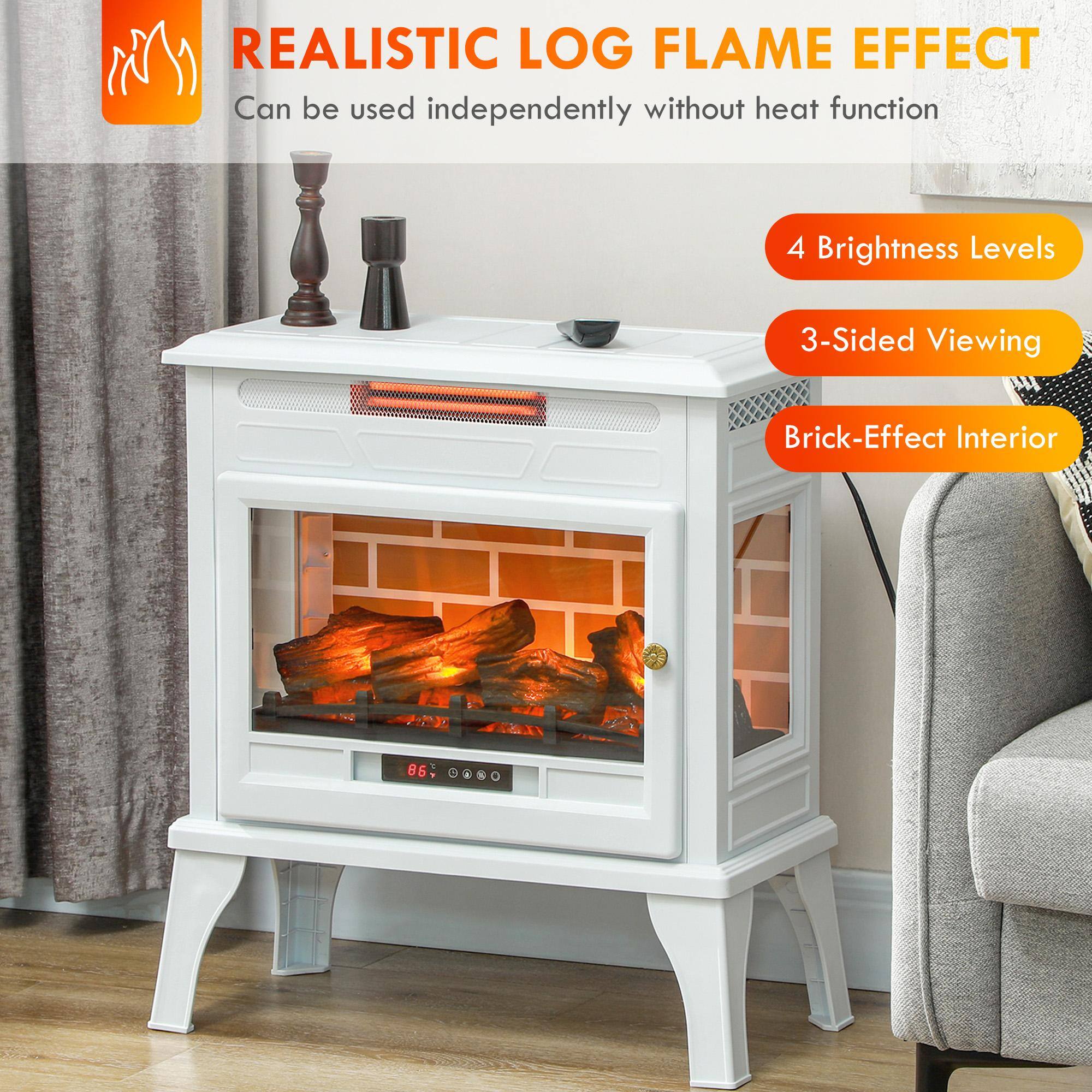REALISTIC LOG FLAME EFFECT  
Can be used independently without heat function  

4 Brightness Levels  
3-Sided Viewing  
Brick-Effect Interior  

86°