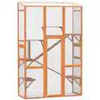 Front. Pawhut - Outdoor Catio Cat Enclosure, Large Wooden Cat House with 6 Jumping Platforms, Scratching Post, 2 Ramps, Waterproof Roof.