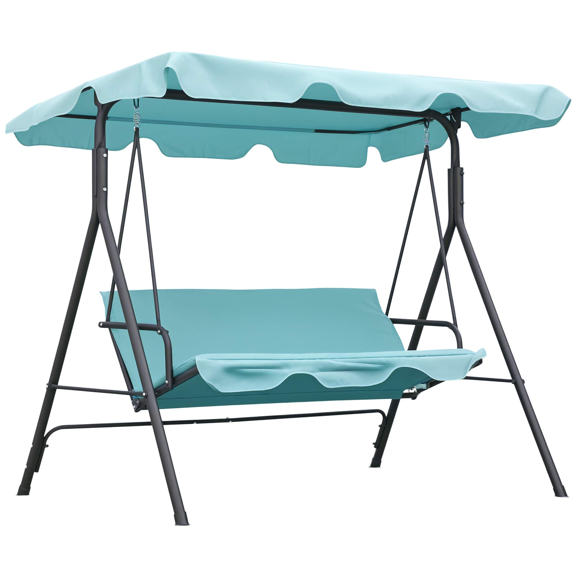 Front. Outsunny - Outsunny 3-Seat Outdoor Patio Swing Chair with Removable Cushion, Steel Frame Stand and Adjustable Tilt Canopy - Green.