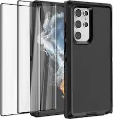 Front. Entronix - Entronix Bundle for Galaxy S24 Ultra - Heavy Duty Case & 2 Clear Screen Protectors - Black.