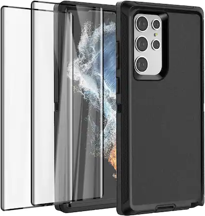 Front. Entronix - Entronix Heavy Duty Bundle for Samsung Galaxy S24 Ultra - Case and 2 Screen Protectors - Black.